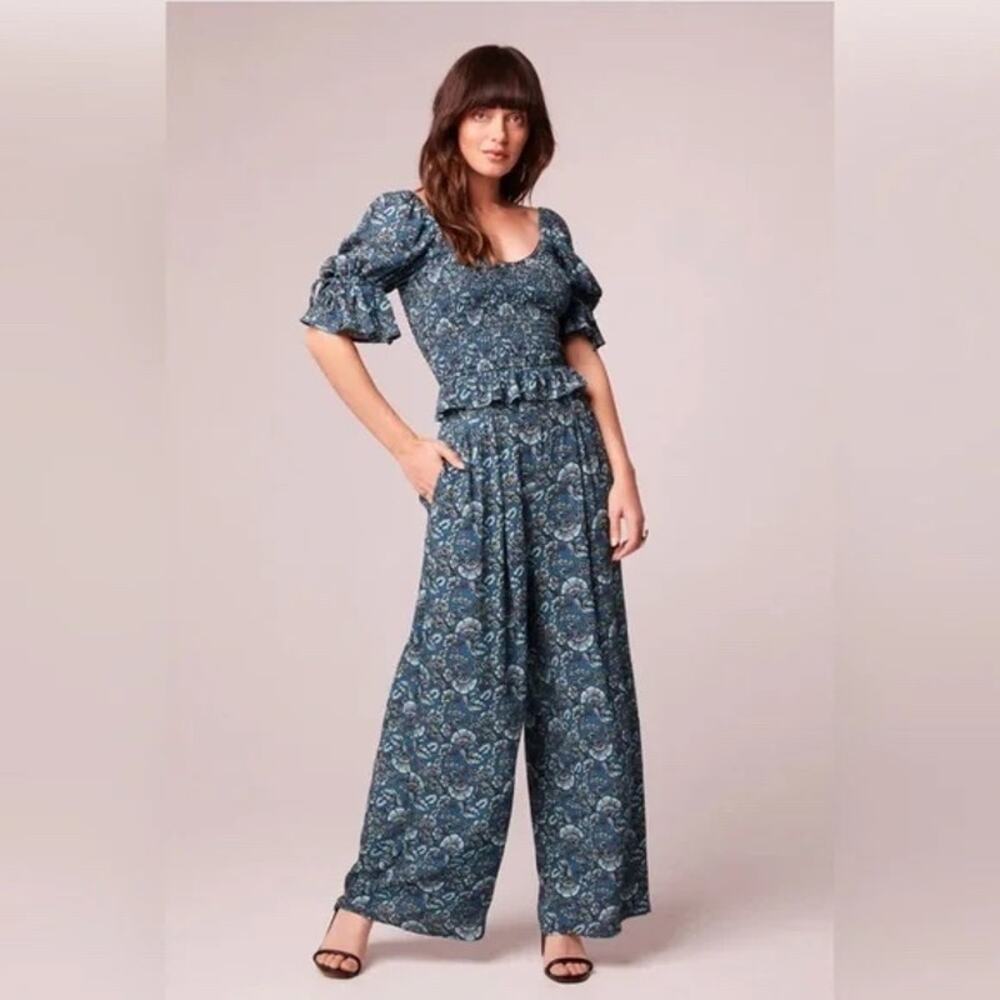 Band of the Free NWT Elise Floral Wide Leg Pull On Pants Deep Teal Aqua S
